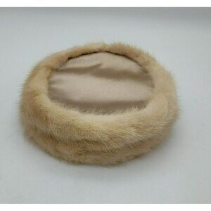 Vintage Blonde Mink Pillbox Hat w Satin Center Combs inside for attaching no tag